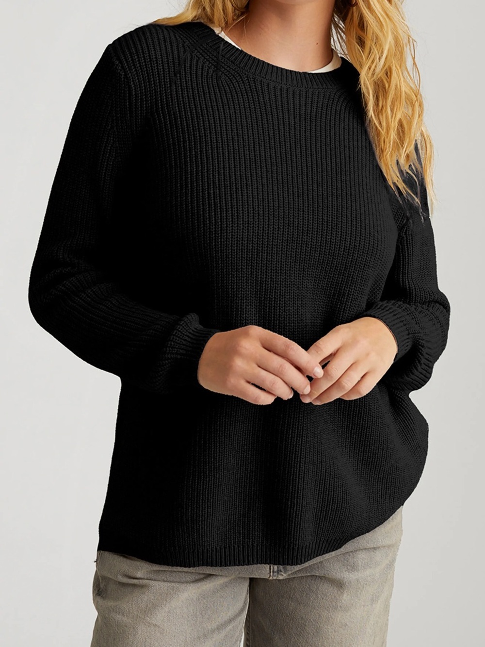 525 America Black Ribbed Scoopneck Pullover